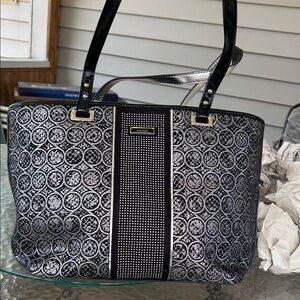 Nine West Black and Silver Patterned Tote